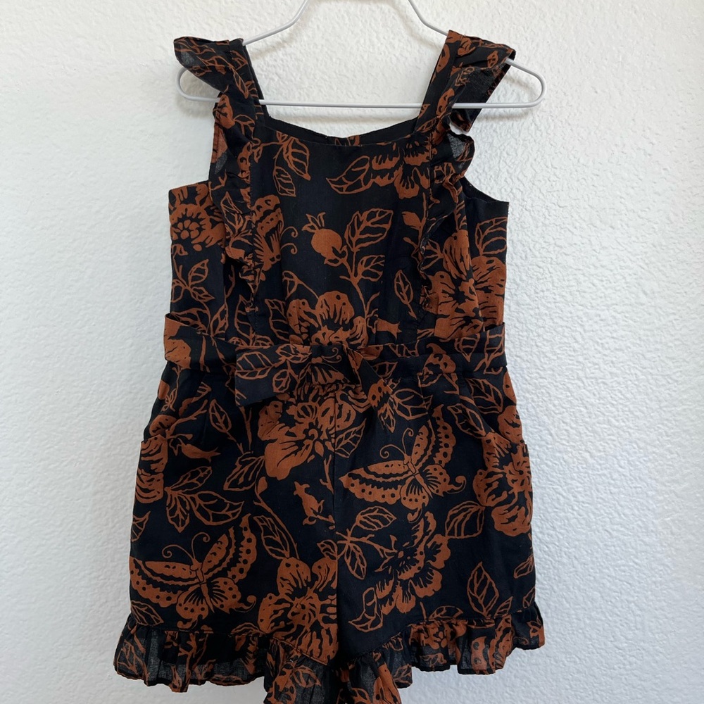 Girls Janie & Jack Floral Black and Brown Romper